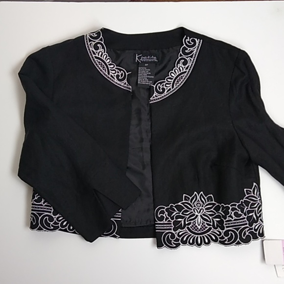 K Petite Collection black white Embroidered Jacket - Picture 1 of 7